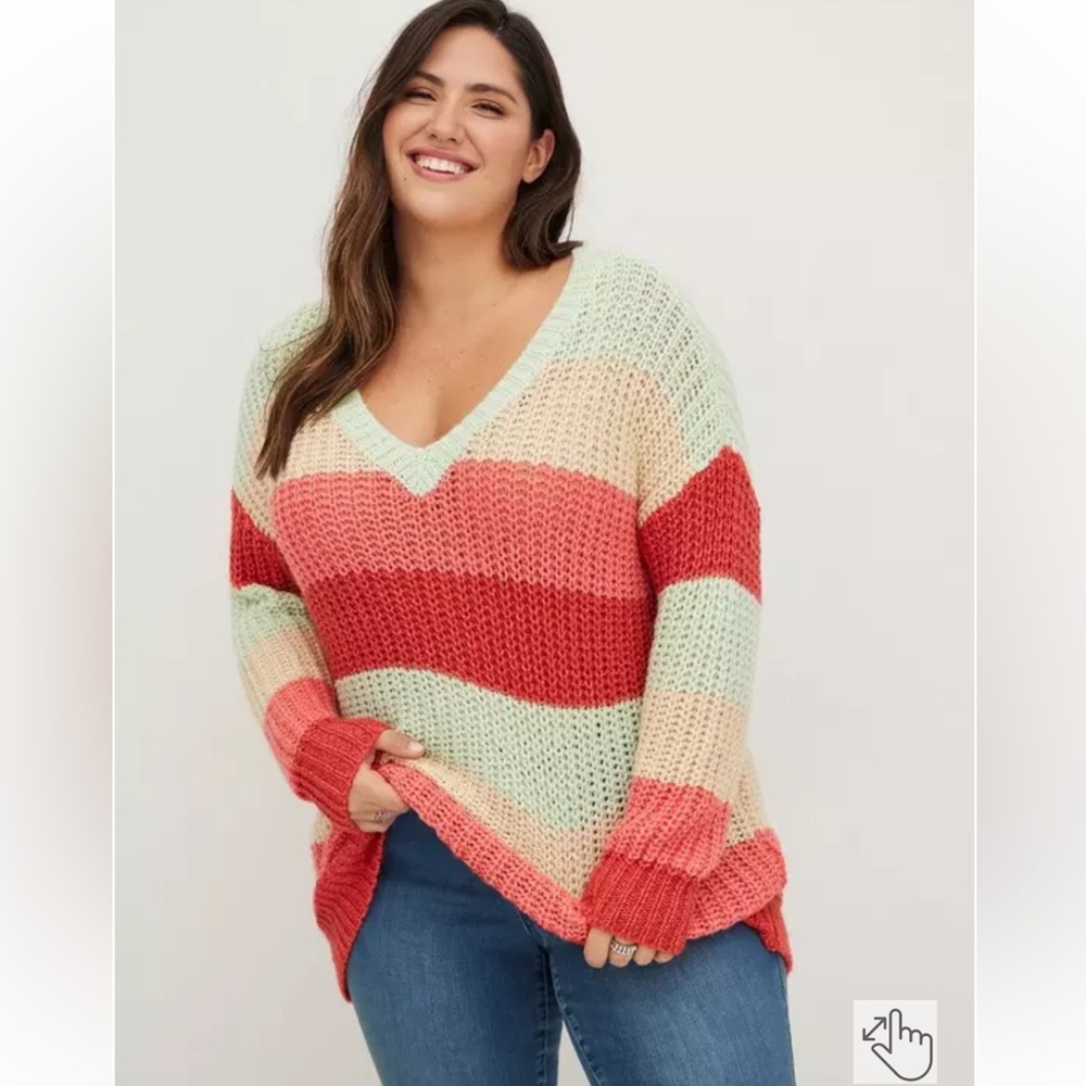 torrid Striped V-Neck Sweater Size 3 = 3X XXXL